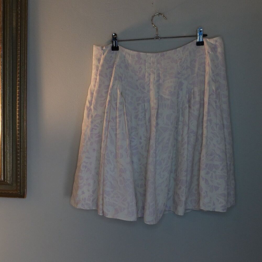 Ann Taylor Loft Pleated A Line Skirt Womens Size 10 Pink White Abstract Lined